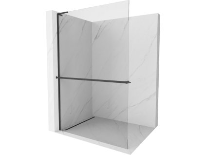 MEXEN/S - Kioto+ L Sprchová zástěna WALK-IN s poličkou a držákem ručníků 50 x 200, transparent, černá 800-050-123-70-00