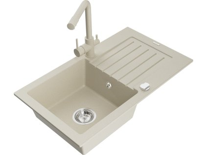 MEXEN/S - Pablo granitový dřez s odkapávačem včetně baterie Duero, béžová 6510-69-671600-69