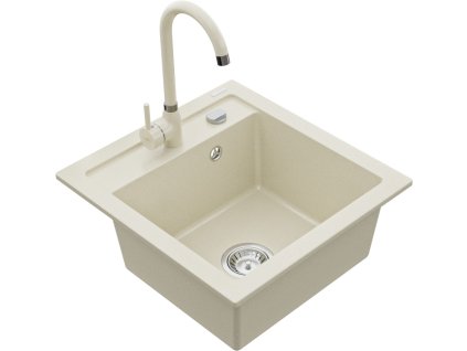 MEXEN/S - Vito granitový dřez 1-miska včetně baterie Telma, béžováy 6503-69-670200-69