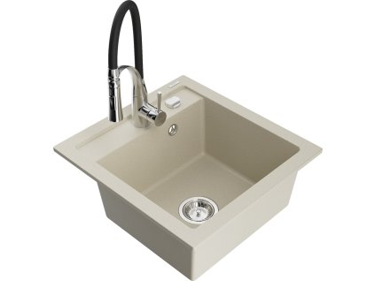 MEXEN/S - Vito granitový dřez 1-miska včetně baterie Aster, béžová 6503-69-73450-07