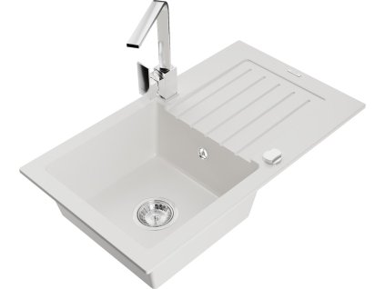 MEXEN/S - Pablo granitový dřez 1-miska s odkapávačem včetně baterie Rita, bílá 6510-20-670300-00