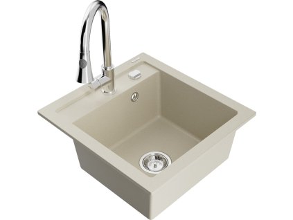 MEXEN/S - Vito granitový dřez 1-miska včetně baterie Elia, béžová 6503-69-670101-00