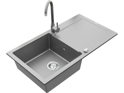 MEXEN/S - Leo granitový dřez 1 s odkapávačem včetně baterie Telma, šedá 6501-71-670200-71