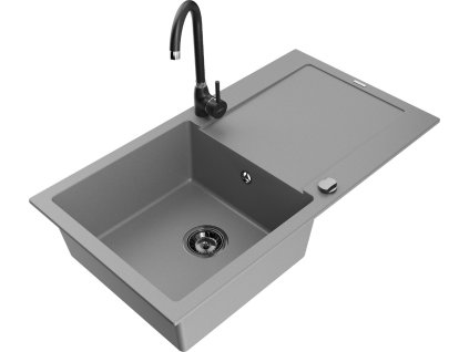 MEXEN/S - Leo granitový dřez s odkapávačem včetně baterie Telma, šedá 6501-71-670200-70-B