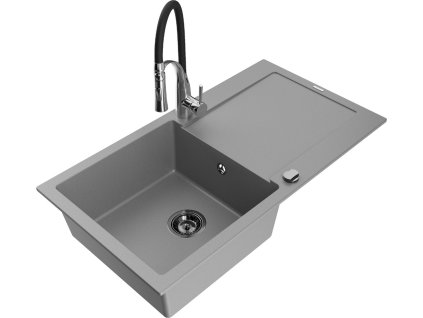 MEXEN/S - Leo granitový dřez 1 s odkapávačem včetně baterie Aster, šedá 6501-71-73450-07-B