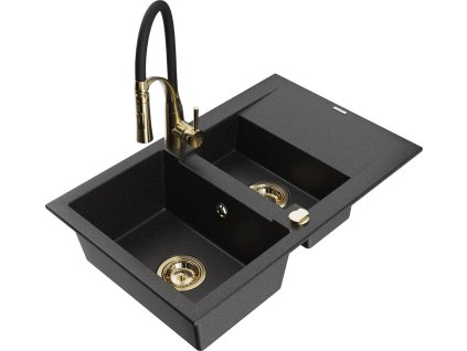 MEXEN/S - Gaspar granitový dřez 1.5 s odkapávačem včetně baterie Aster, černá/stříbrná 6507-73-73450-57-G