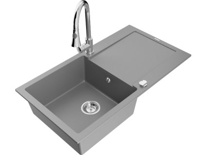 MEXEN/S - Leo granitový dřez 1-miska s odkapávačem včetně baterie Elia, šedá 6501-71-670101-00