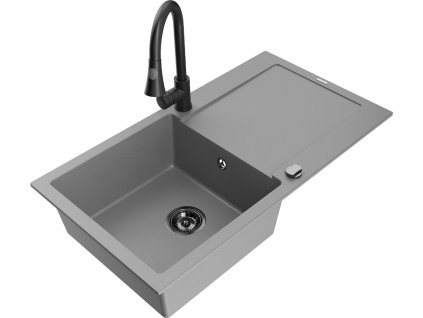 MEXEN/S - Leo granitový dřez 1-miska s odkapávačem včetně baterie Elia, šedá 6501-71-670101-70-B