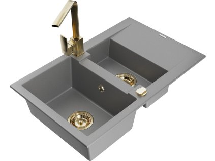 MEXEN/S - Gaspar granitový dřez 1.5 s odkapávačem včetně baterie Rita, šedý 6507-71-670300-50