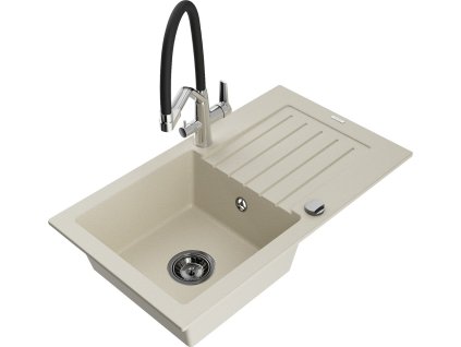 MEXEN/S - Pablo granitový dřez s odkapávačem včetně baterie Duo, béžová 6510-69-671701-07-B