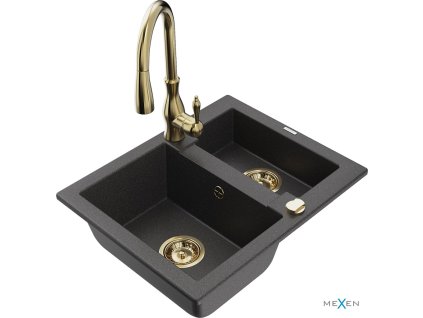 MEXEN/S - Carlos granitový dřez 1.5 včetně baterie Savita, černá kropenatá 6518-76-672601-50