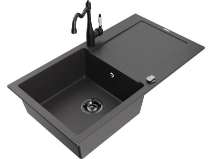 MEXEN/S - Leo granitový dřez 1 s odkapávačem včetně baterie Carla, černá kropenatá 6501-76-670700-70-B