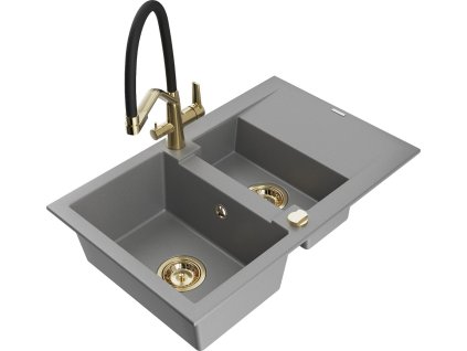 MEXEN/S - Gaspar granitový dřez 1.5 s odkapávačem včetně baterie Duo, šedá 6507-71-671701-57-G