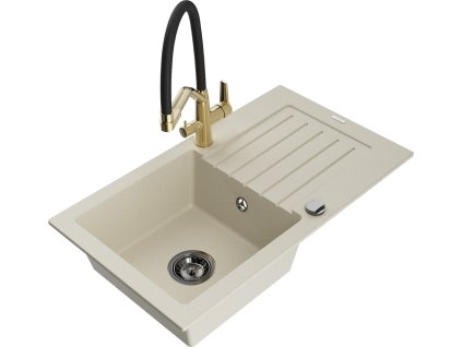 MEXEN/S - Pablo granitový dřez s odkapávačem včetně baterie Duo, béžová 6510-69-671701-57-B