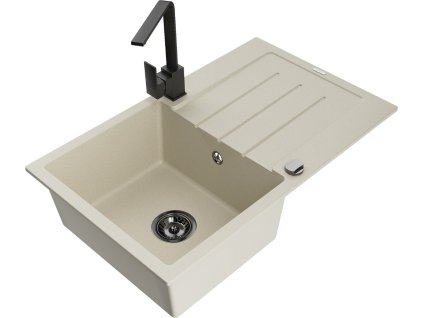 MEXEN/S - Bruno granitový dřez 1-miska s odkapávačem včetně baterie Rita, béžový 6513-69-670300-70