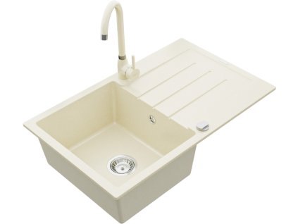 MEXEN/S - Bruno granitový dřez 1 s odkapávačem včetně baterie Telma, béžováy 6513-69-670200-69