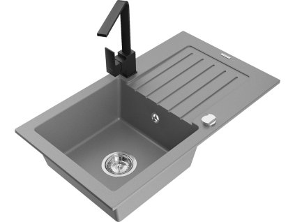 MEXEN/S - Pablo granitový dřez 1-miska s odkapávačem včetně baterie Rita, šedý 6510-71-670300-70