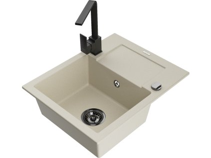 MEXEN/S - Enzo granitový dřez 1-miska s odkapávačem včetně baterie Rita, béžový 6506-69-670300-70