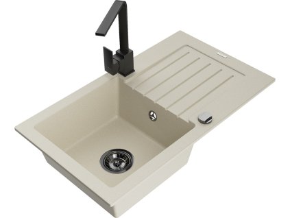 MEXEN/S - Pablo granitový dřez 1-miska s odkapávačem včetně baterie Rita, béžový 6510-69-670300-70