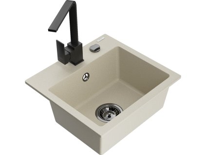 MEXEN/S - Milo granitový dřez 1-miska včetně baterie Rita, béžový 6505-69-670300-70