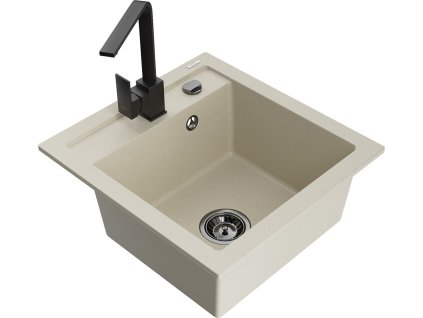 MEXEN/S - Vito granitový dřez 1-miska včetně baterie Rita, béžová 6503-69-670300-70