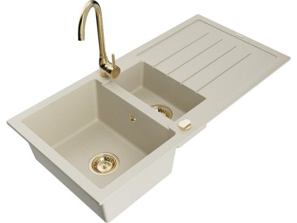 MEXEN/S - Andres granitový dřez s odkapávačem včetně baterie Telma, béžová 6515-69-670200-50