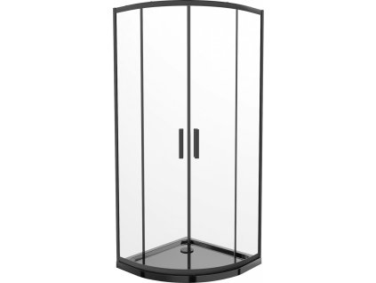 MEXEN/S - Rio čtvrtkruhový sprchový kout 90 x 90, transparent, černý + vanička se sifonem Flat, černý 863-090-090-70-00-4170B
