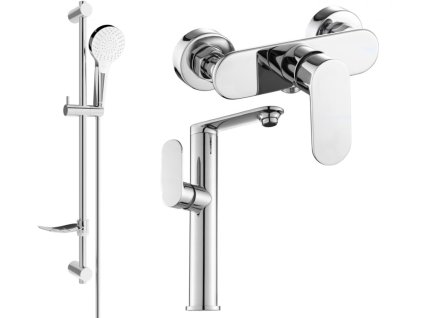 MEXEN/S - Milo DF05 SET umyvadlová baterie + sprchová s příslušenstvím, chrom 713154DF05-00