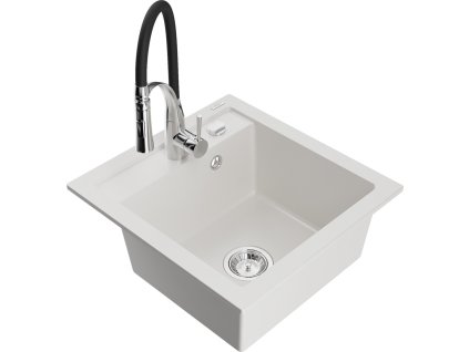 MEXEN/S - Vito granitový dřez 1-miska včetně baterie Aster, bílá 6503-20-73450-07