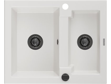 MEXEN/S - Carlos s granitový dřez 1.5 582 x 475 mm, bílá, + černý sifon 6518581500-20-B