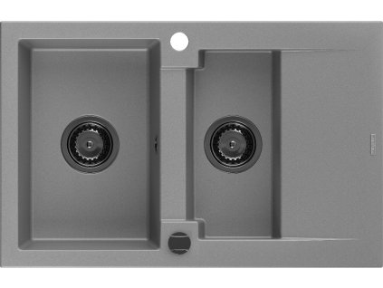 MEXEN/S - Gaspar granitový dřez 1.5 s odkapávačem 737 x 475 mm, šedý, černý sifon 6507731505-71-B