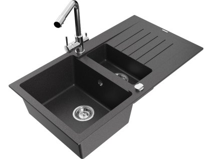 MEXEN/S - Matias granitový dřez 1.5 s odkapávačem včetně baterie Duero, černá kropenatý 6502-76-671600-00