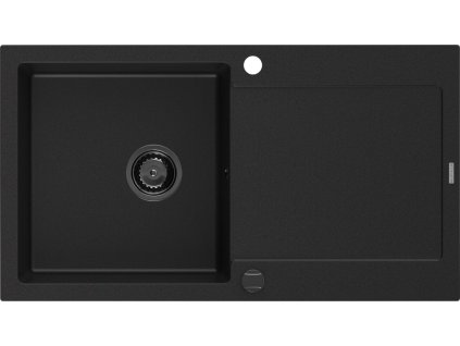 MEXEN/S - Leo granitový dřez 1-miska s odkapávačem 900 x 500 mm, černý, černý sifon 6501901010-77-B