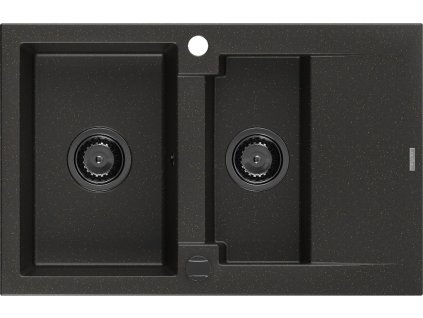 MEXEN/S - Gaspar granitový dřez 1.5 s odkapávačem 737 x 475 mm, černý/zlatý metalik, černý sifon 6507731505-75-B
