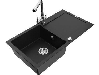 MEXEN/S - Leo granitový dřez s odkapávačem včetně baterie Duero, černá 6501-77-671600-00