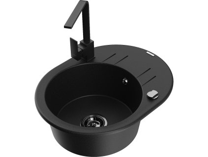 MEXEN/S - Kevin granitový dřez s odkapávačem včetně baterie Rita, černá 6517-77-670300-70-B