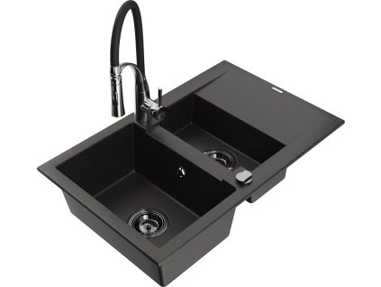 MEXEN/S - Gaspar granitový dřez 1.5 s odkapávačem včetně baterie Aster, černá/zlatá metalik 6507-75-73450-07-B