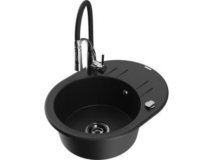 MEXEN/S - Kevin granitový dřez s odkapávačem včetně baterie Aster, černá 6517-77-73450-07-B