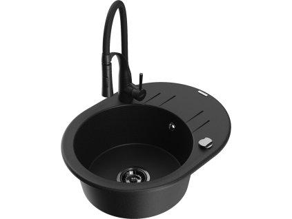 MEXEN/S - Kevin granitový dřez s odkapávačem včetně baterie Aster, černá 6517-77-73450-70-B