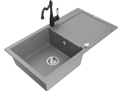 MEXEN/S - Leo granitový dřez 1-miska s odkapávačem včetně baterie Carla, šedá 6501-71-670700-70