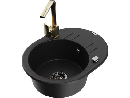 MEXEN/S - Kevin granitový dřez s odkapávačem včetně baterie Rita, černá 6517-77-670300-50-B