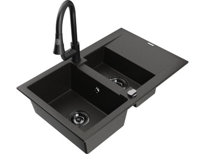 MEXEN/S - Gaspar granitový dřez 1.5 s odkapávačem včetně baterie Elia, černá/zlatá metalik 6507-75-670101-70-B