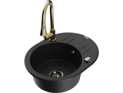 MEXEN/S - Kevin granitový dřez 1-miska s odkapávačem včetně baterie Elia, černá 6517-77-670101-50-B