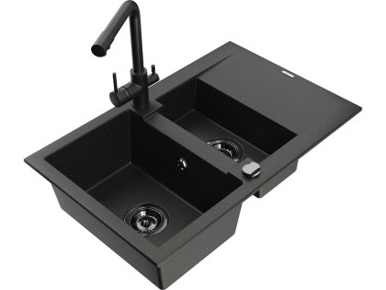 MEXEN/S - Gaspar granitový dřez 1.5 s odkapávačem včetně baterie Duero, černá/zlatá 6507-75-671600-70-B