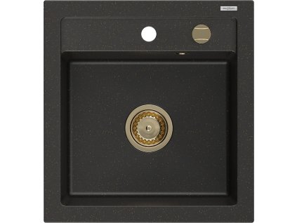 MEXEN/S - Vito Vito granitový dřez 1-miska 520x490 mm, černá/zlatá metalik,+ zlatý sifon 6503521000-75-G