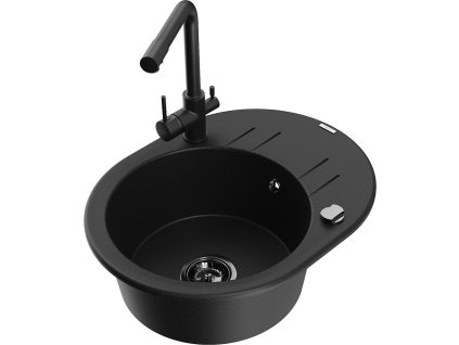 MEXEN/S - Kevin granitový dřez 1-miska s odkapávačem včetně baterie Duero, černá 6517-77-671600-70-B