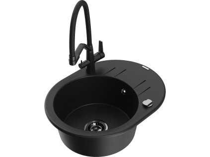 MEXEN/S - Kevin granitový dřez 1-miska včetně baterie Duo, černá 6517-77-671701-70-B