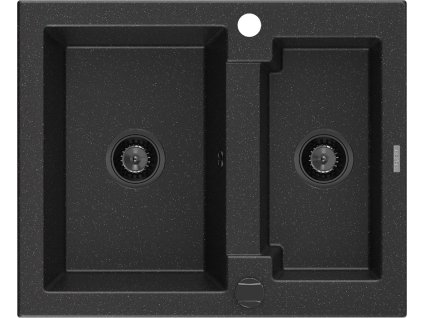 MEXEN/S - Carlos s granitový dřez 1.5 582 x 475 mm, černá/stříbrný metalik, + černý sifon 6518581500-73-B
