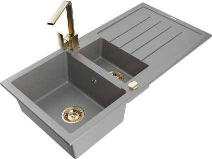 MEXEN/S - Andres granitový dřez s odkapávačem včetně baterie Rita, šedá 6515-71-670300-50