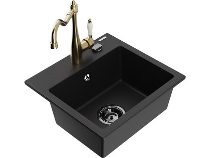 MEXEN/S - Milo granitový dřez 1-miska včetně baterie Carla, černá 6505-77-670700-50-B